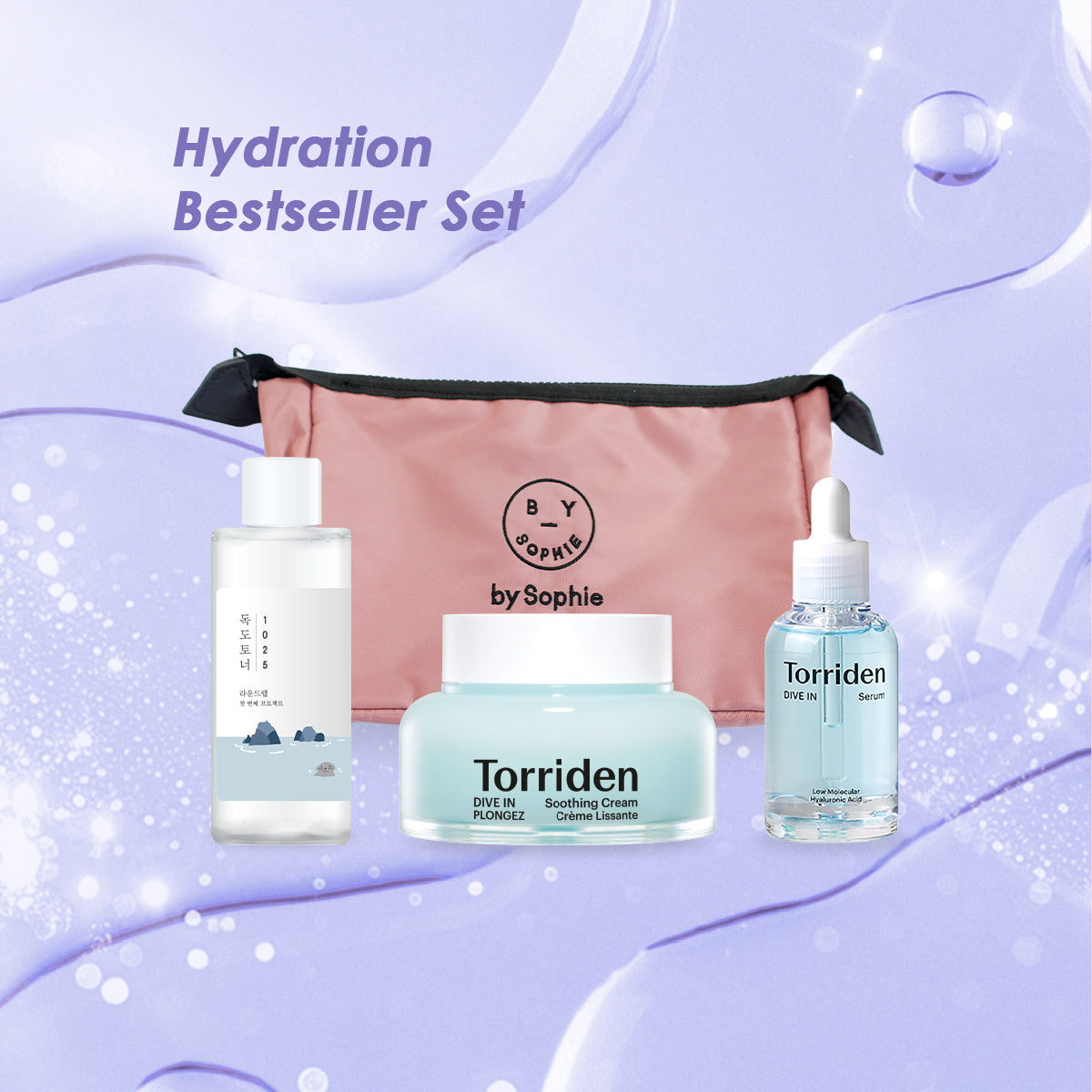 by Sophie Limited Edition Hydration Bestseller Set (3 Beauty Products + by Sophie Makeup Bag)