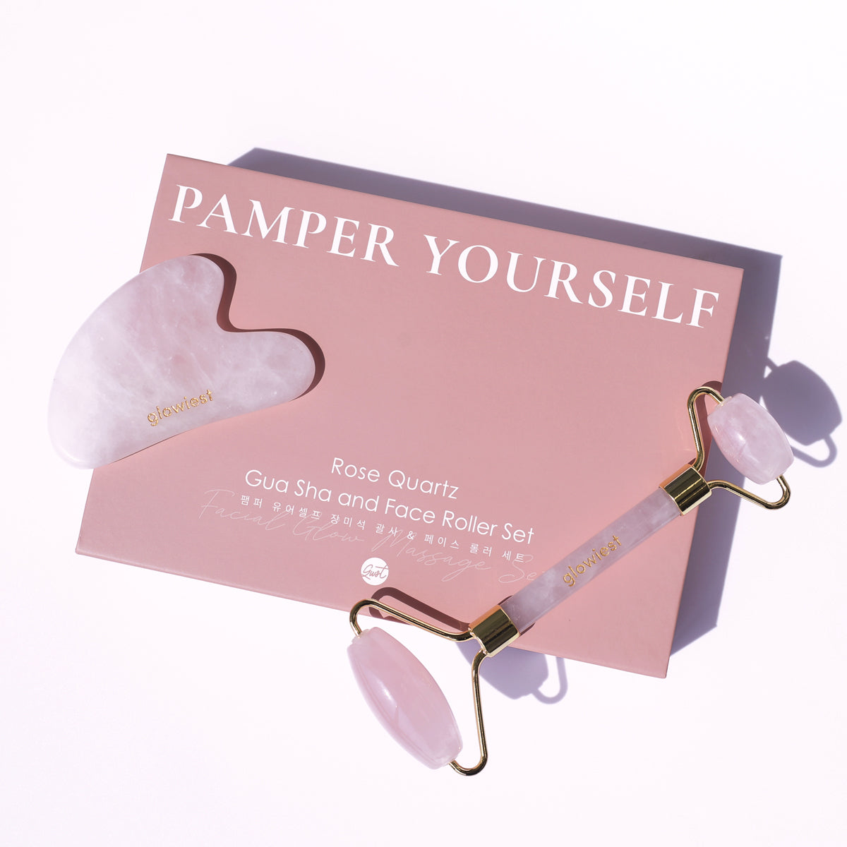 glowiest Rose Quartz Gua Sha and Face Roller Set