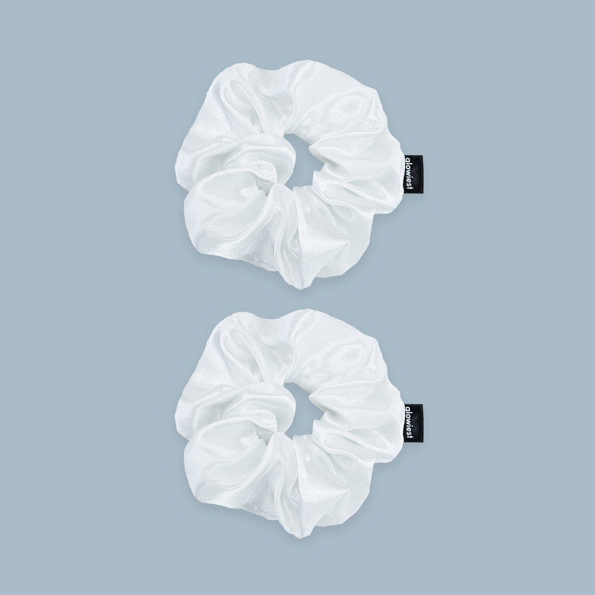 glowiest Effortless Satin Hair Scrunchie (White) - Set of 2