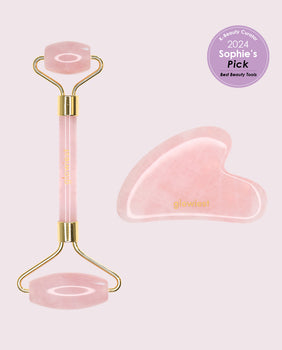 Product Image for glowiest Rose Quartz Gua Sha and Face Roller Set